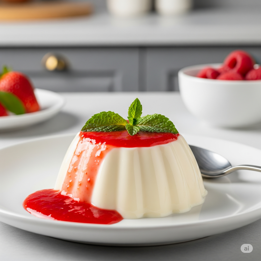 Panna Cotta de baunilha com calda de frutos vermelhos