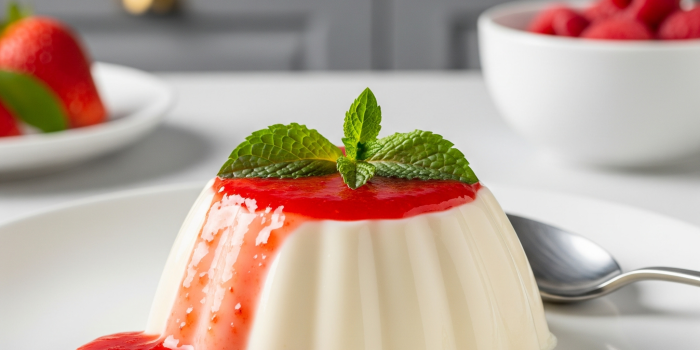 Panna Cotta de baunilha com calda de frutos vermelhos