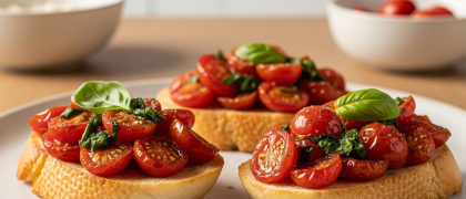 Bruschetta de Tomate Cereja e Manjericão