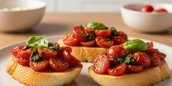 Bruschetta de Tomate Cereja e Manjericão