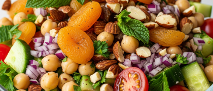 Salada Marroquina de Grão de Bico com Damasco e Amêndoas